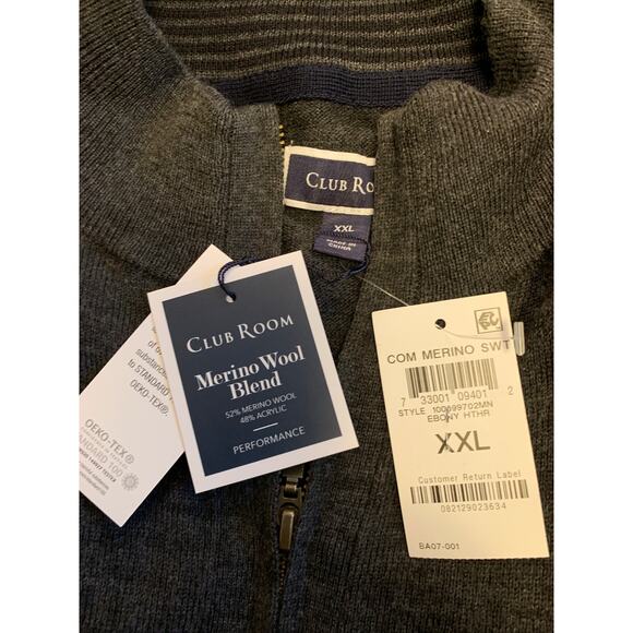 Club Room Charcoal Grey Quarter Zip Merino Wool Blend Sweater Size XXL NWT - Picture 5 of 8